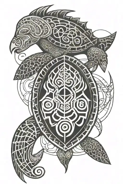Samoan Tattoo Line With Gemini Symbol Waves And A Turtle