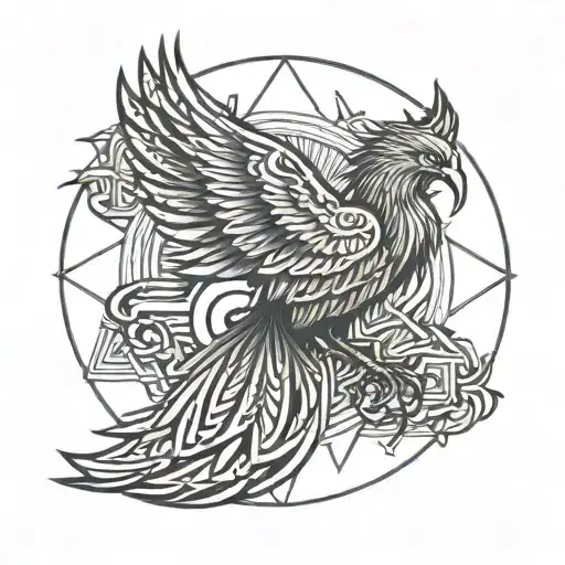 Sun With Rising Phoenix Above The Sun