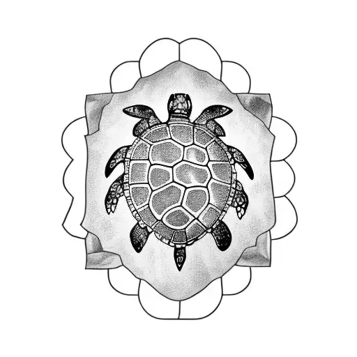 Sea Turtle With A Greek City On Its Back