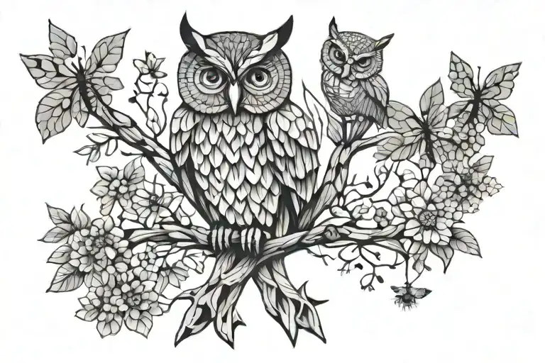 Tree With Owl And Bees