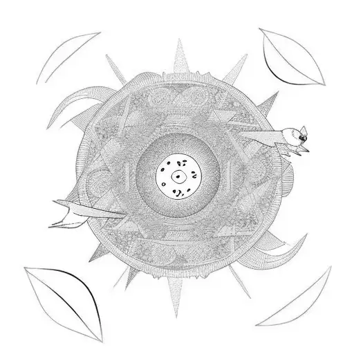 Small Circle Sunshine With Two Swallows Flying Around It