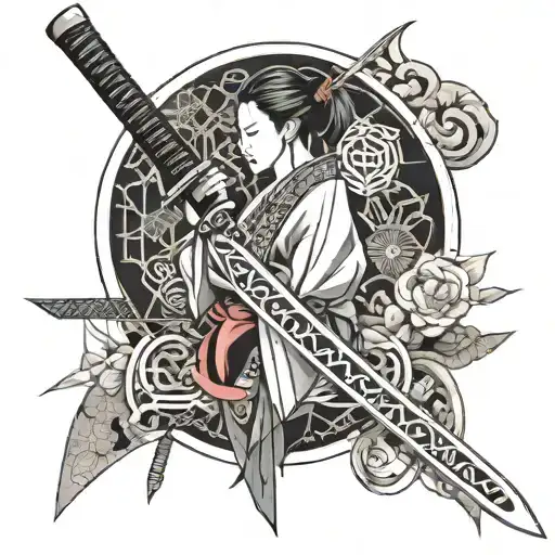 Kimono And Katana Sword Embedded