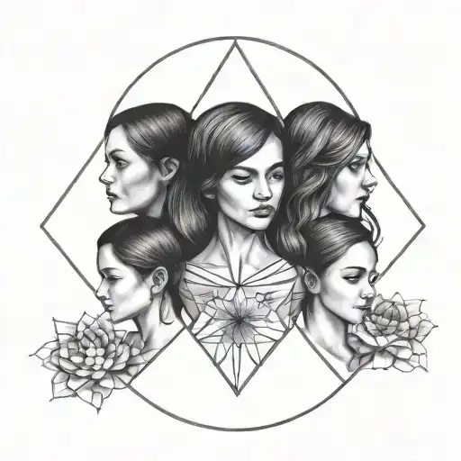 Create A Tattoo That Represents A Mother And Two Daughters Minimalist