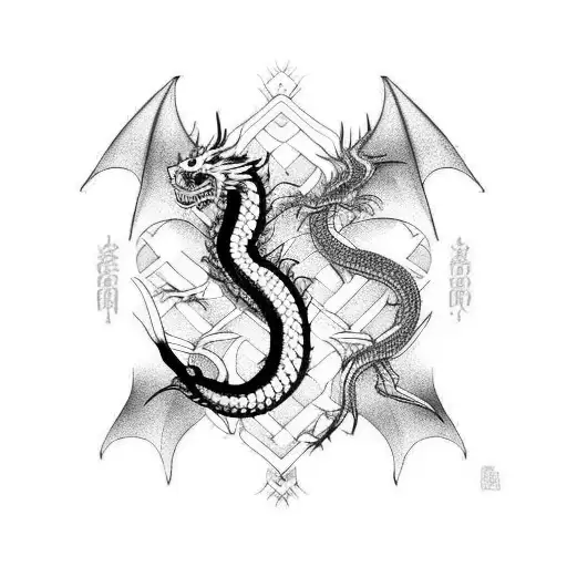 Red Snake With Black Dragon Nad White Patterns