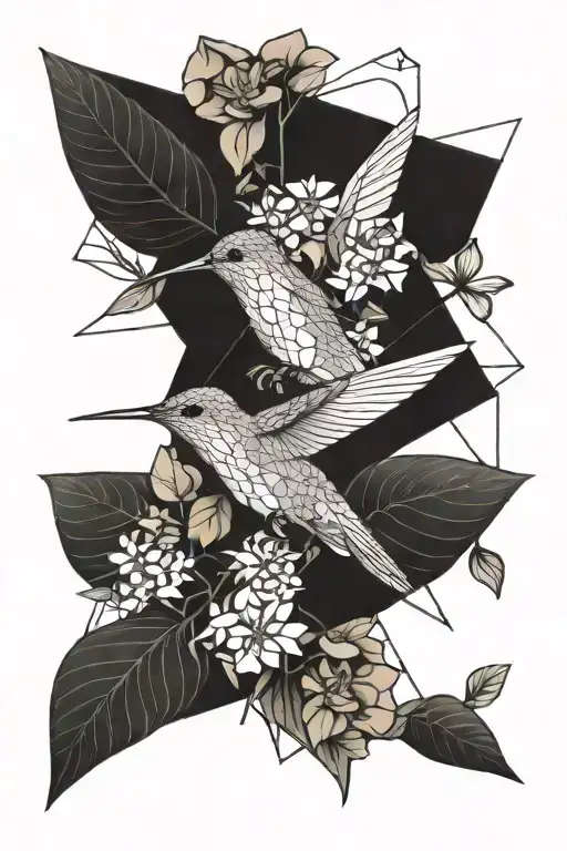 Hummingbird Flying Hydrangea Violet Forget Me Not