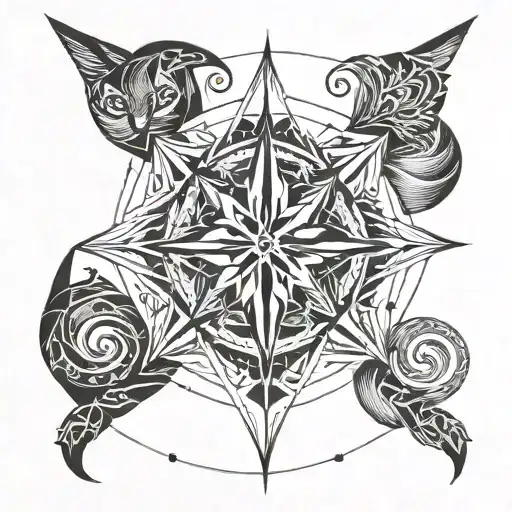 Red Tattoo So That The Wind Rose Is Connected To The Cat