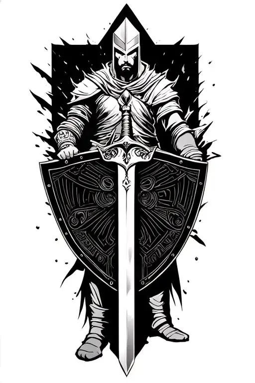 Warrior Holding A Sword And Shield Fading To Ashes