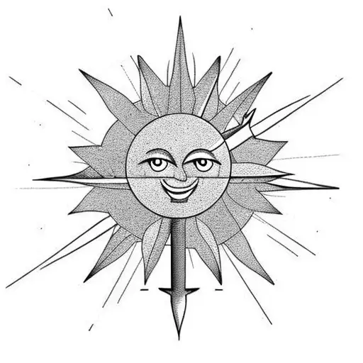 Palm Tree And Arrow And Sun And Dot