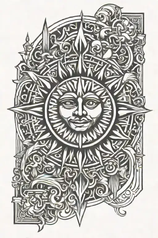 Sun Ornament With Half Moon In The Middle Finger