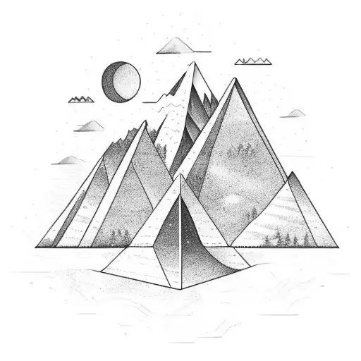 Capricorn Standing On The Top Of The Mountain With A Background Of Mountains And A Triangle Shape