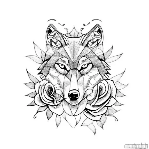 Wolf With Roses Calligraphy