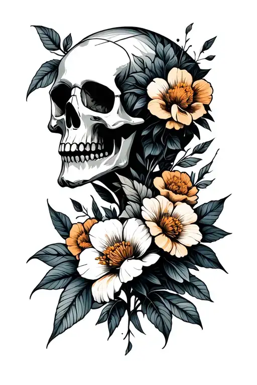 Skull And Flowers Growing