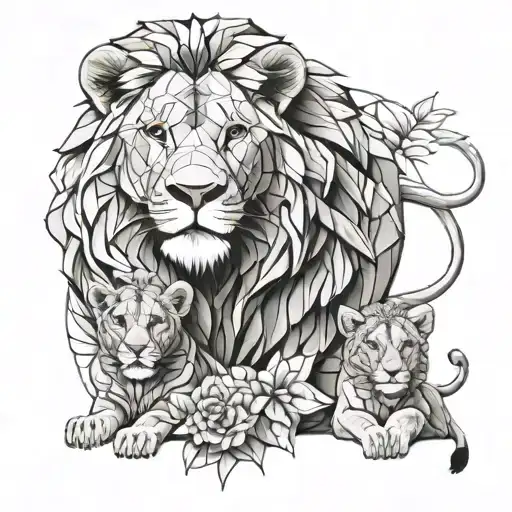 A Lion Protecting Two Lion Cubs Named Romi And Amy