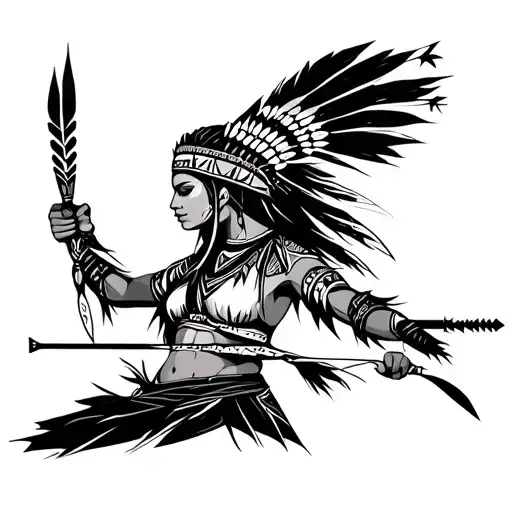 Female Native American Woman Warrior Wielding