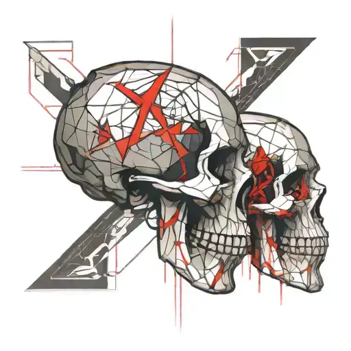 Anatomical Skull Split With Red Grunge