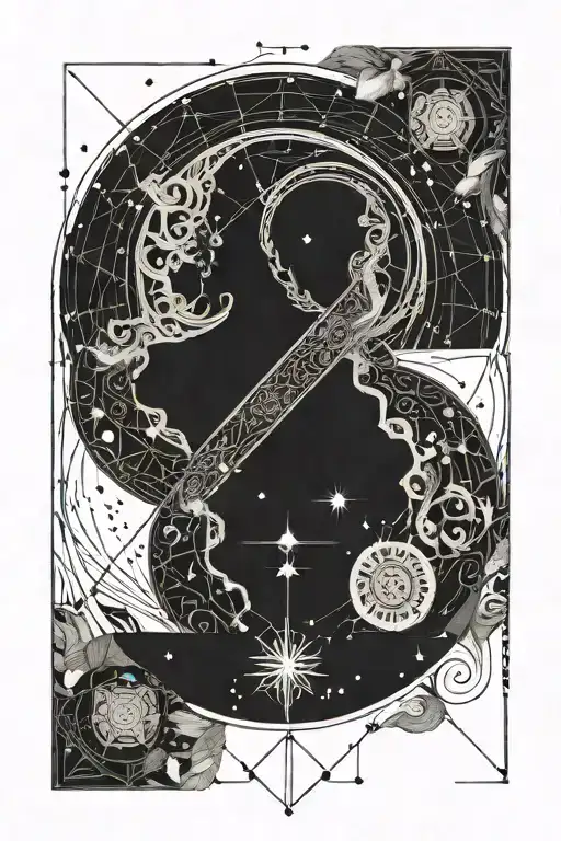 Virgo Celestial Themed Tattoo Featuring Different Elements Thin Lines Constellation