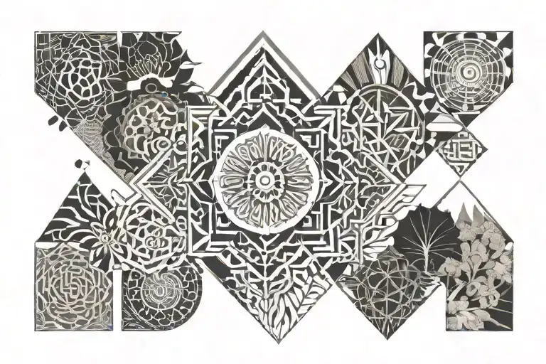 Sanskrit Mantra Written Vertically With Some Nature Arts