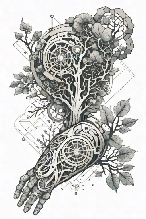 Biomechanical Arm With Nature Elements Like Trees