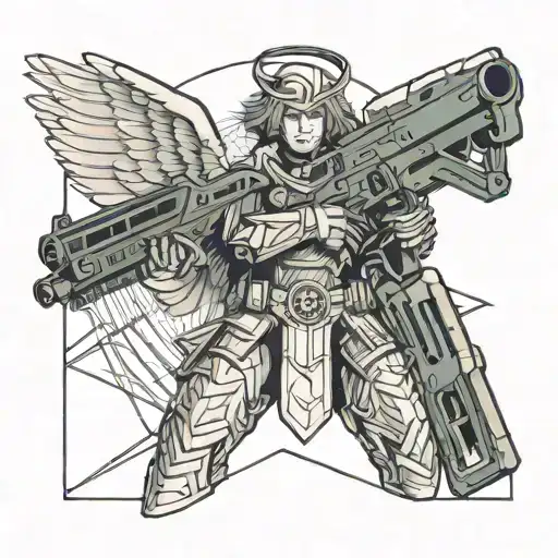 Guardian Angel Holding A Machine Gun