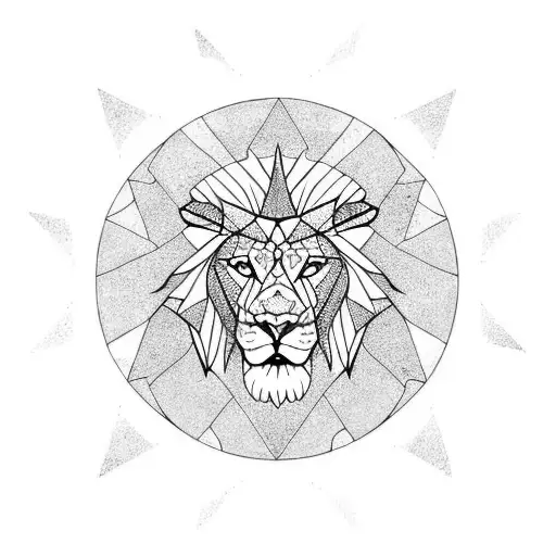 Lion In A Round Triangle With Moon Behind It