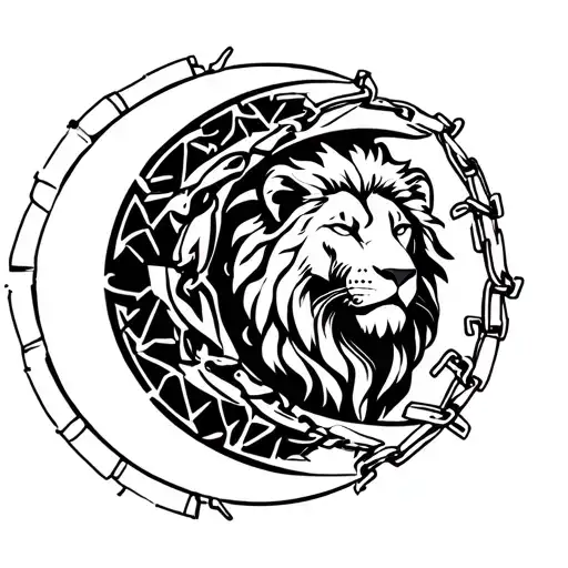 The Lion Is Connected To The Crescent Moon By Chains