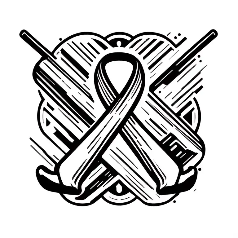Two Hockey Sticks Connected At The Toe Forming A Cancer Ribbon