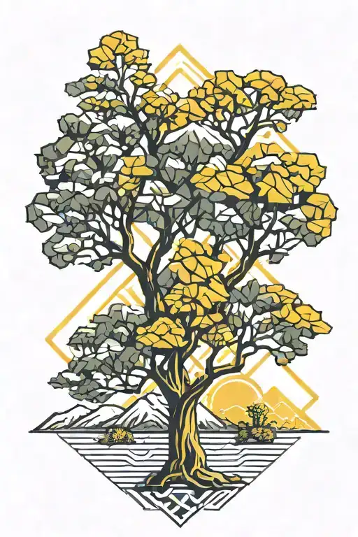 Mustard Tree Made Of Mountain Peaks