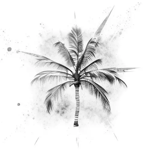 Palm Tree Mural With Watercolor And Fractals