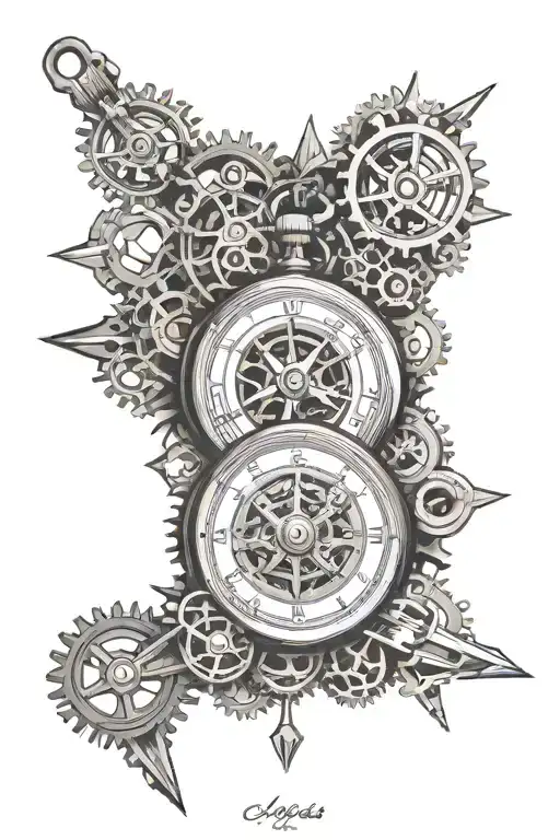 Compass Pocket Watch Surrounded By Gears