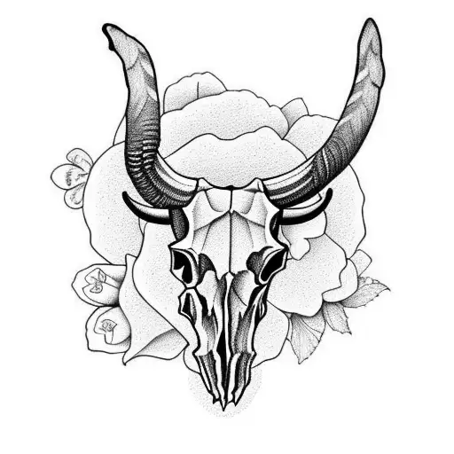 Longhorn Skull With Flowers