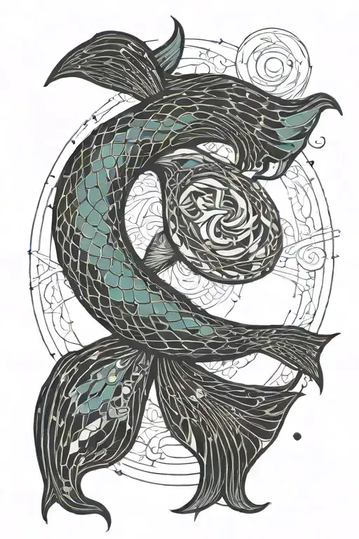 Mermaid Tail And Moon Merging Together As Infinity