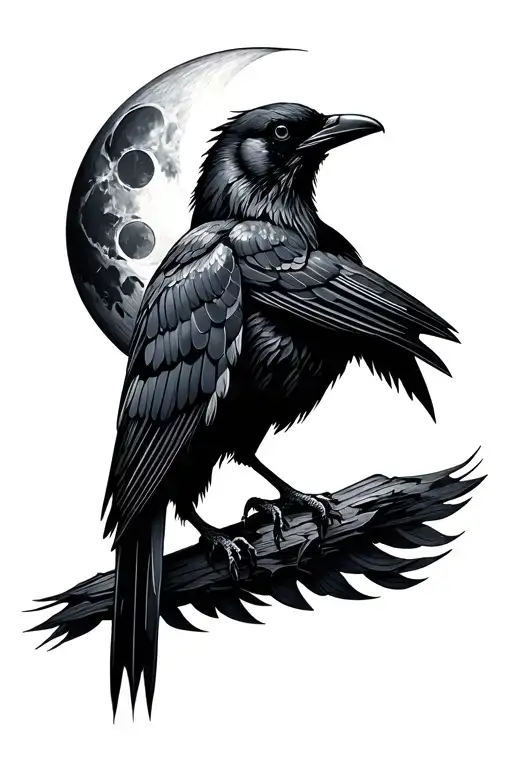 Crow And Moon Merging Together