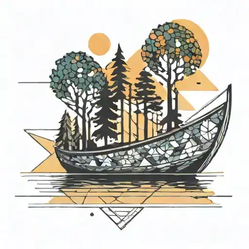 Skii Boat With Trees Colors Sunset