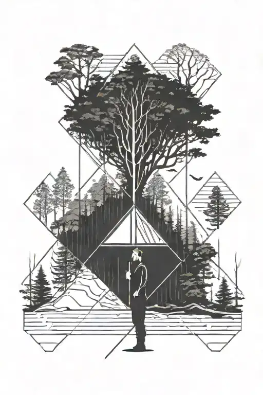 A Man Standing In Front Of A Fork In The Road In A Forest