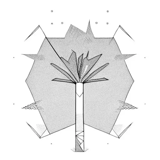 Single Long Palm Tree Shadow With Geometric Lines Around It