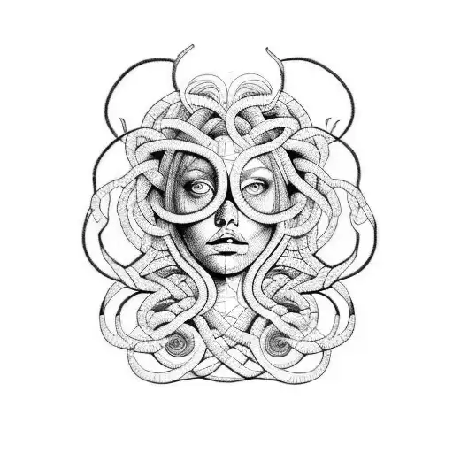 Medusa Surrounded By Lines Of Code