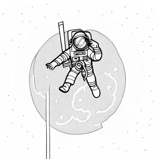 Astronaut With An Oxygen Chord Going To An Earth Above Him