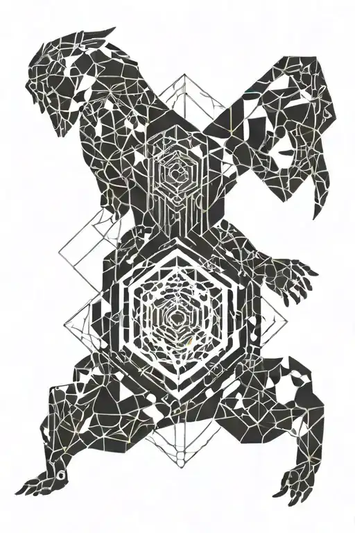 Cyberpunk Siluette And Heptic Shapes With Geometric Backround