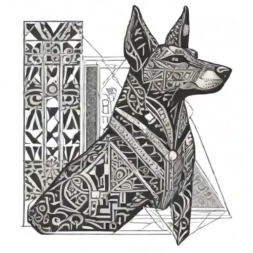 Dog As Anubis With Egyptian Designs And Geometric Shapes