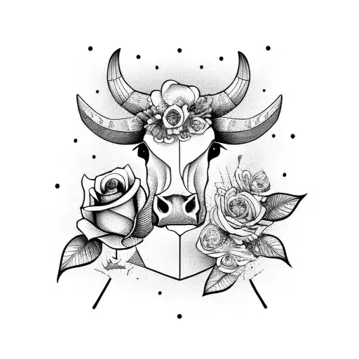 Cow Skull With Yellow Roses In The Eyes