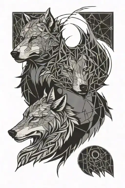 Two Wolves Yin And Yang Symbol Intertwined