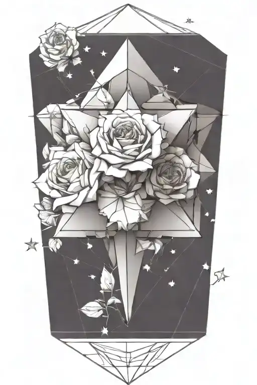 Tesseract With Roses And Stars Around It