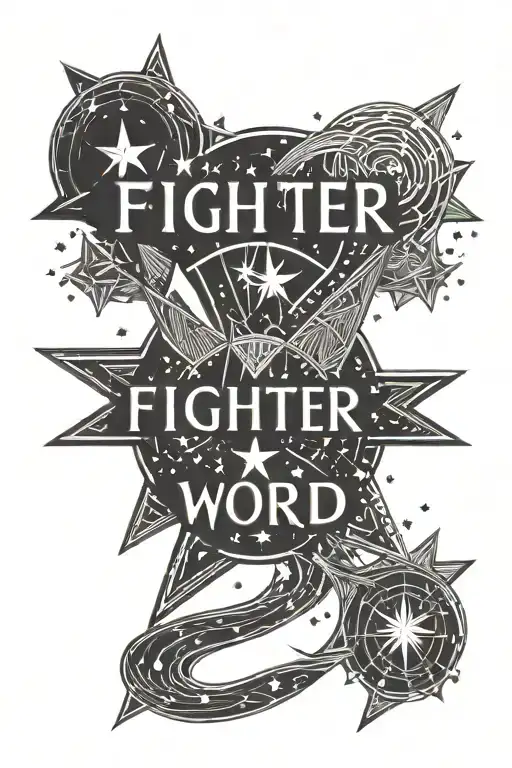 Fighter Word With Stars Around And Star Details
