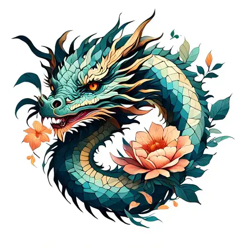 Dragon With Flowers Blooming