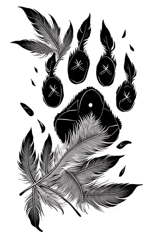 Dog Paw With Feathers Falling Around It