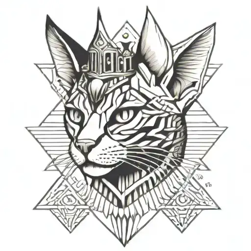 Egyptian Cat With Crown Tattoo Design