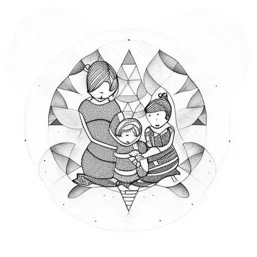 Mom Is Sitting And Hugging 3 Small Kids