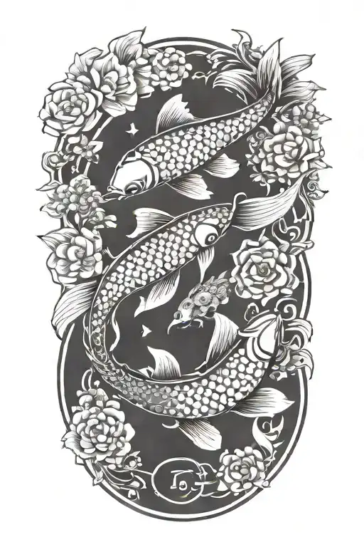 Koi Fish Swimming Alongside Sun And Moon Phases Integrated