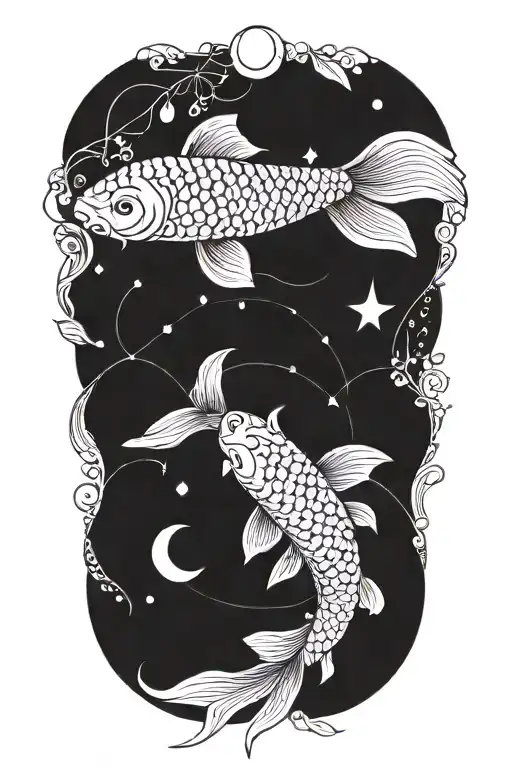 Koi Fish Swimming Alongside Sun And Moon Phases Integrated