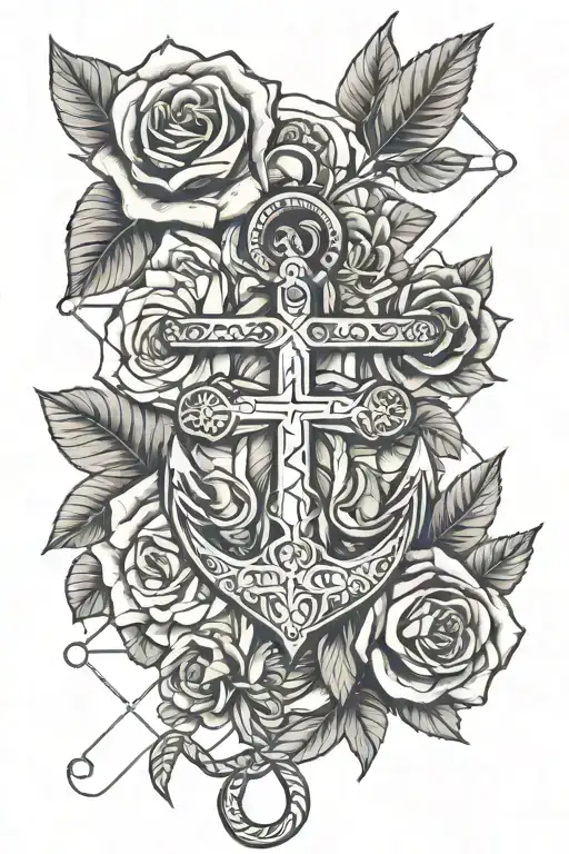 Anchor And Cross And Roses